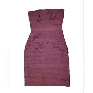 Monique Lhuillier Bridesmaids Strapless Ruched Chiffon Little Purple Dress Sz 2